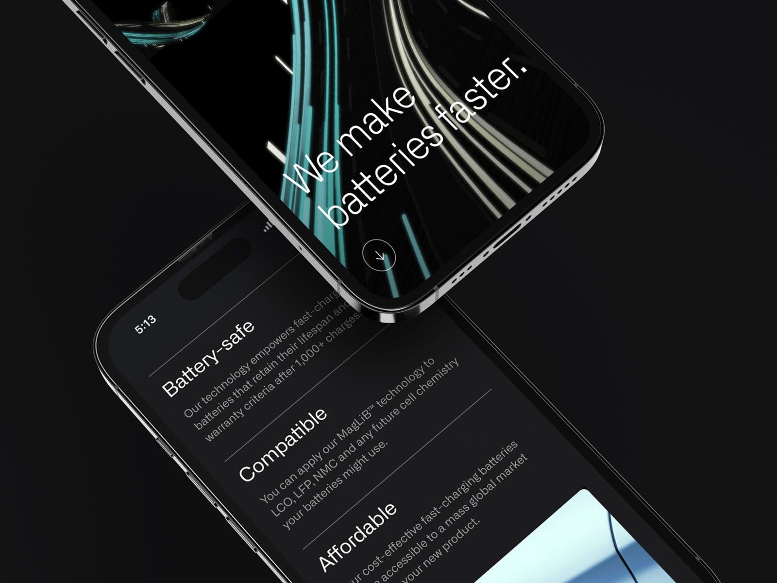 Website for fast-charging battery startup Gaussion. Designed by Extract