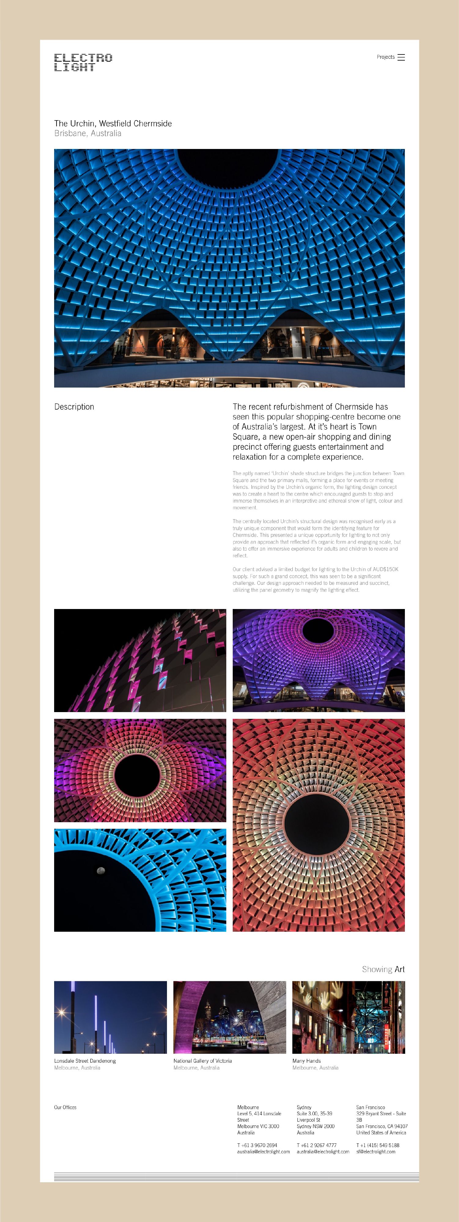 A portfolio page from the Electrolight website