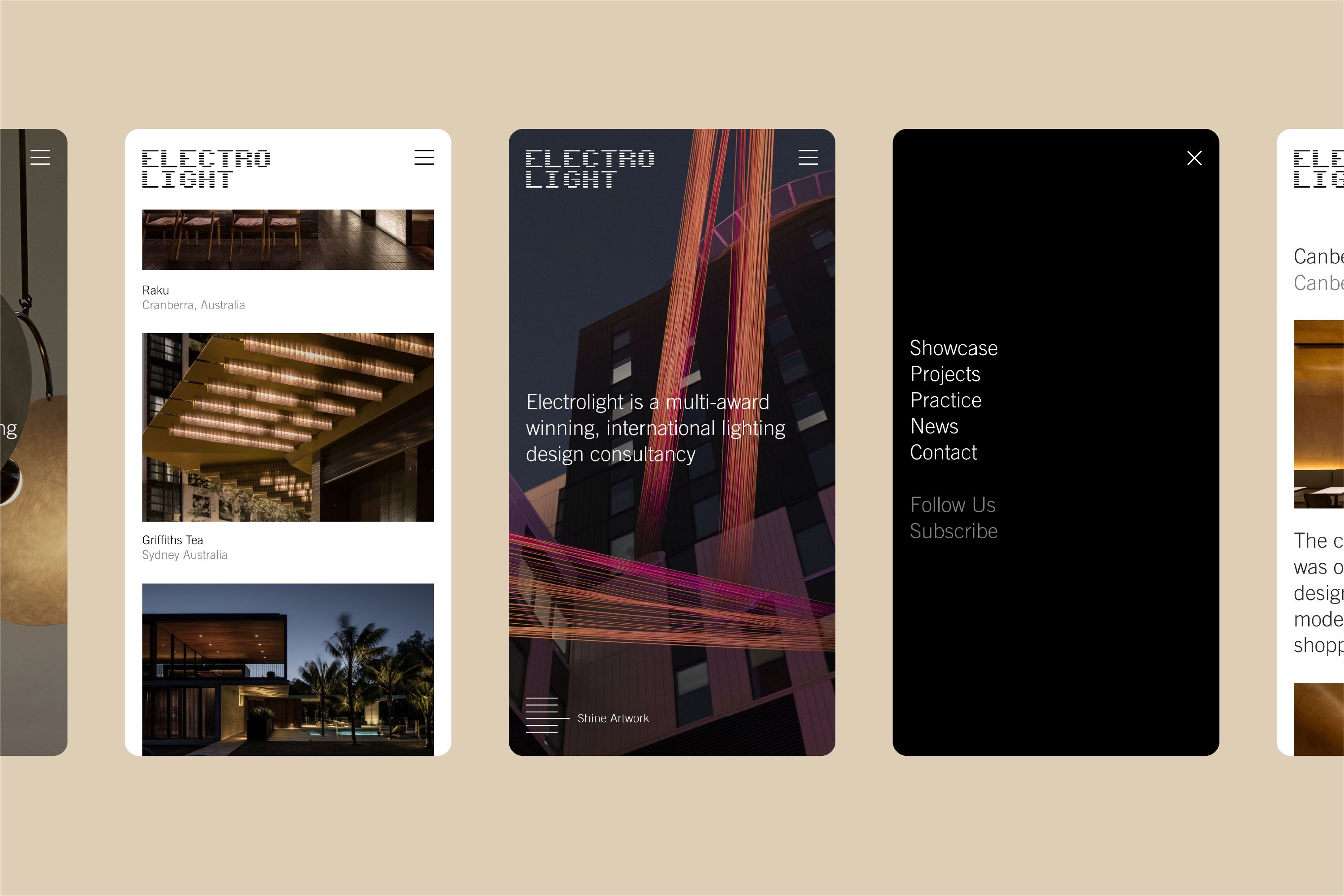 The electrolight website shown on a mobile device.
