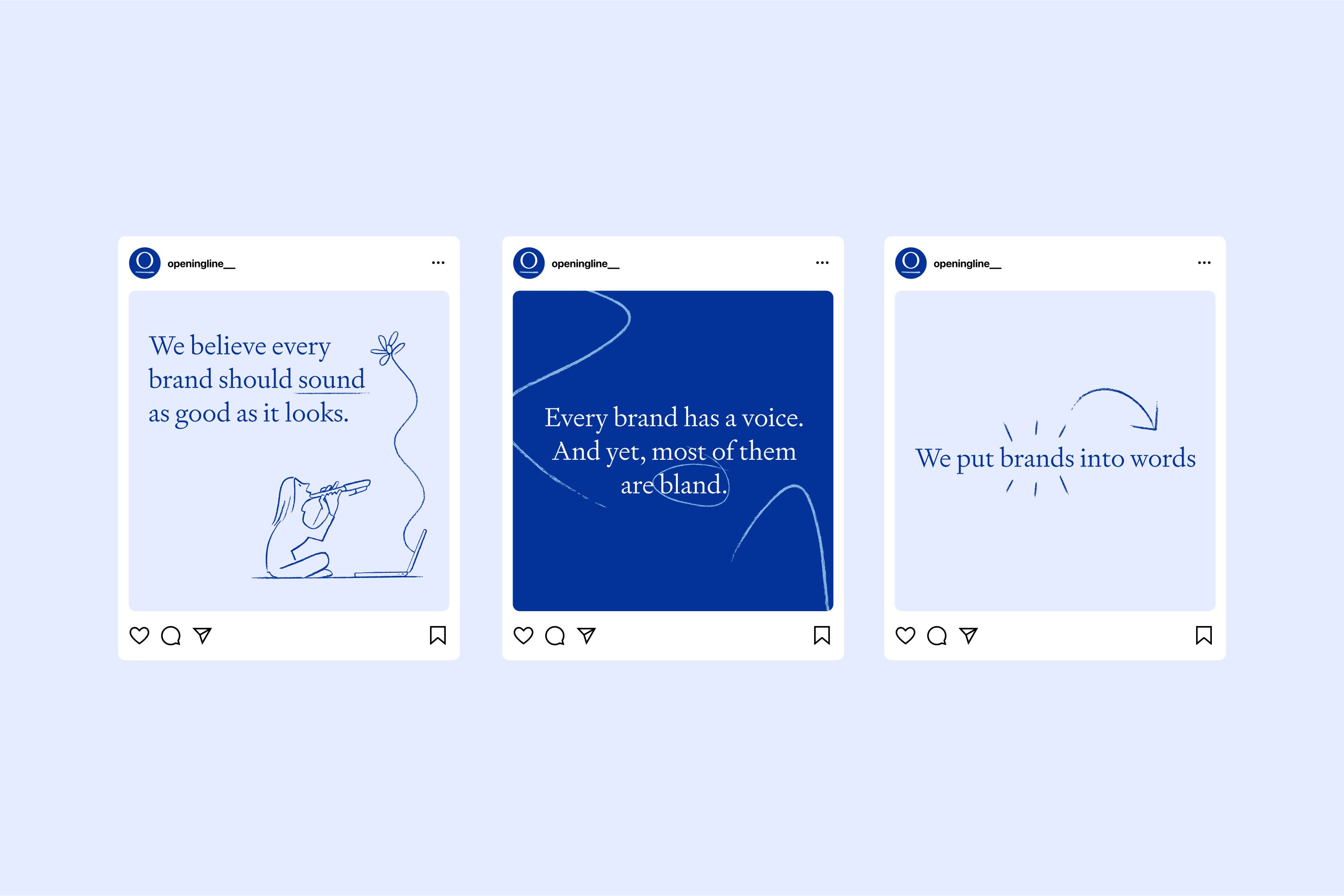 A distinct visual identity and online experience for Copywriters Opening Line."