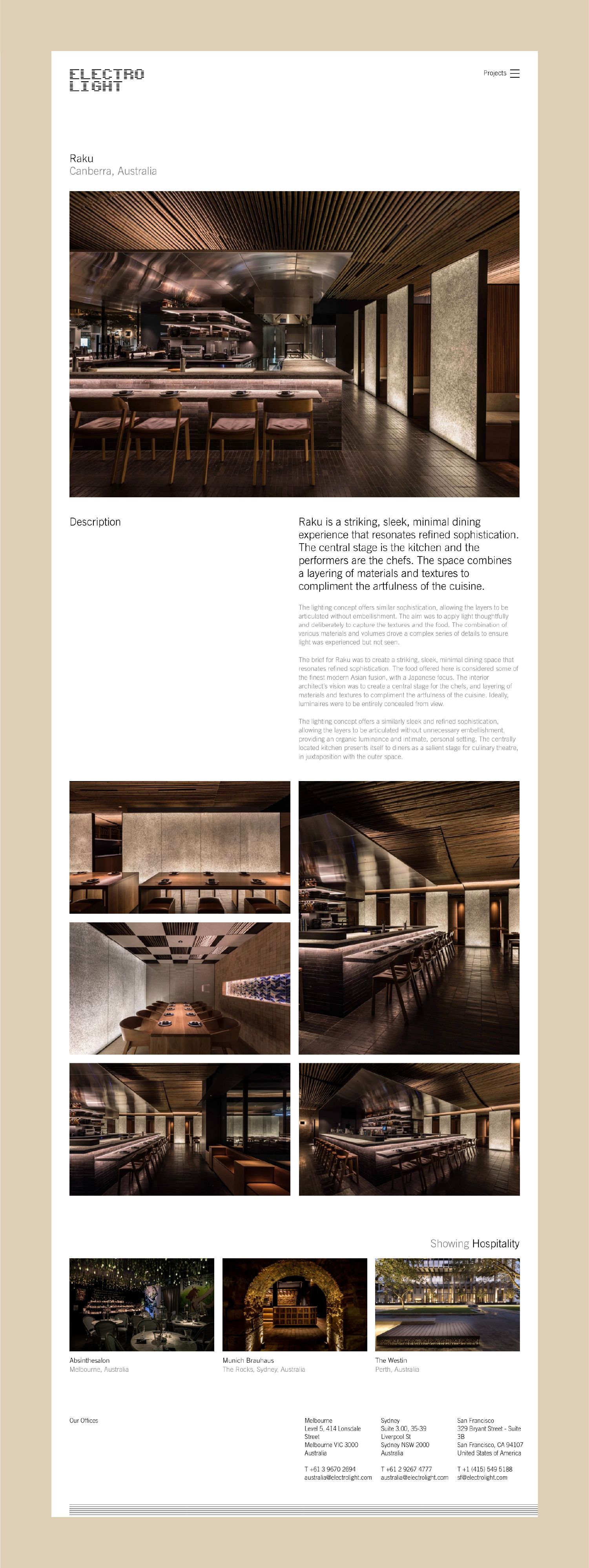 A portfolio page from the Electrolight website