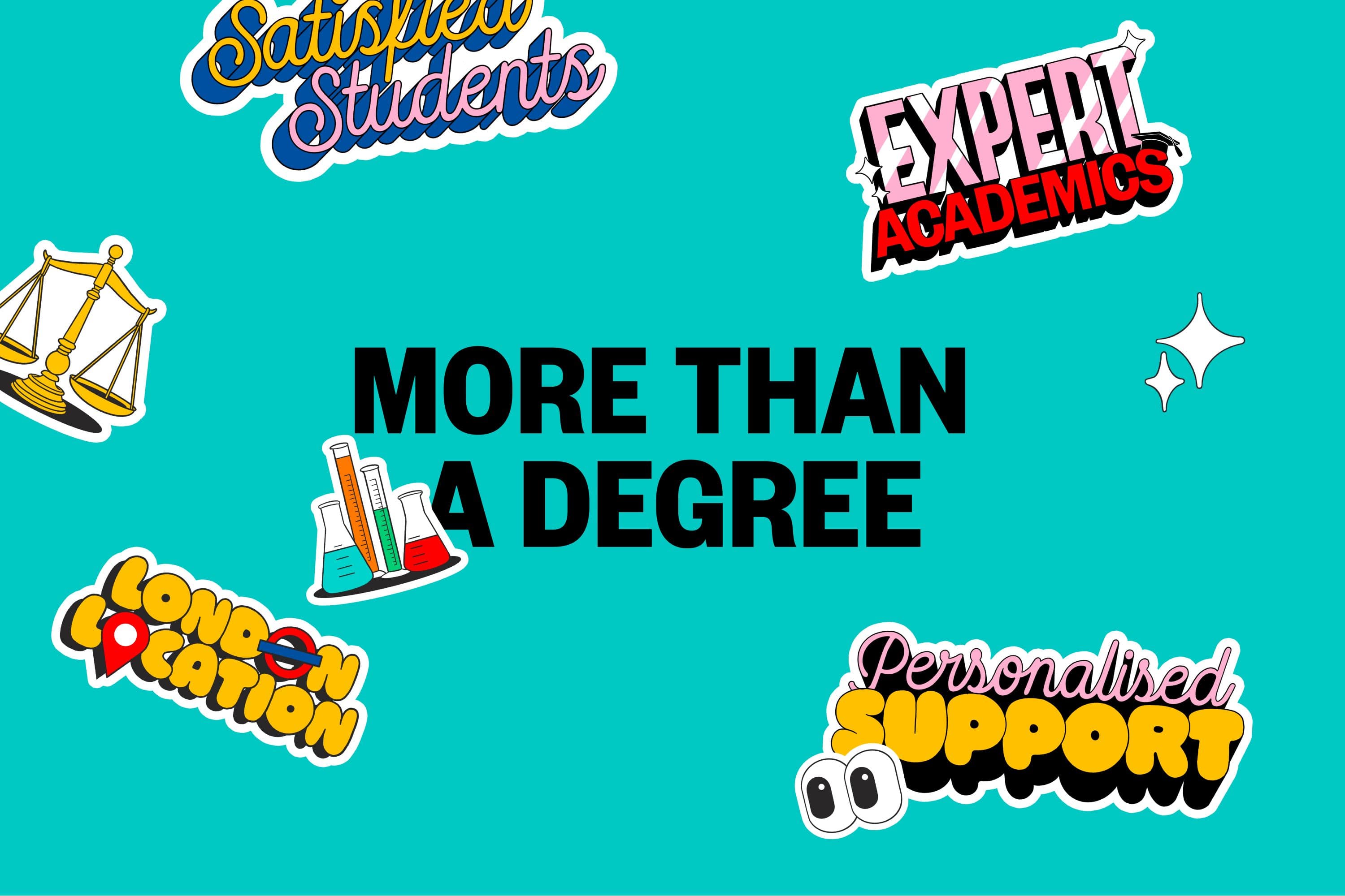 Bright, colourful creative campaign for University of East London. Design by Extract Studio features illustrative stickers