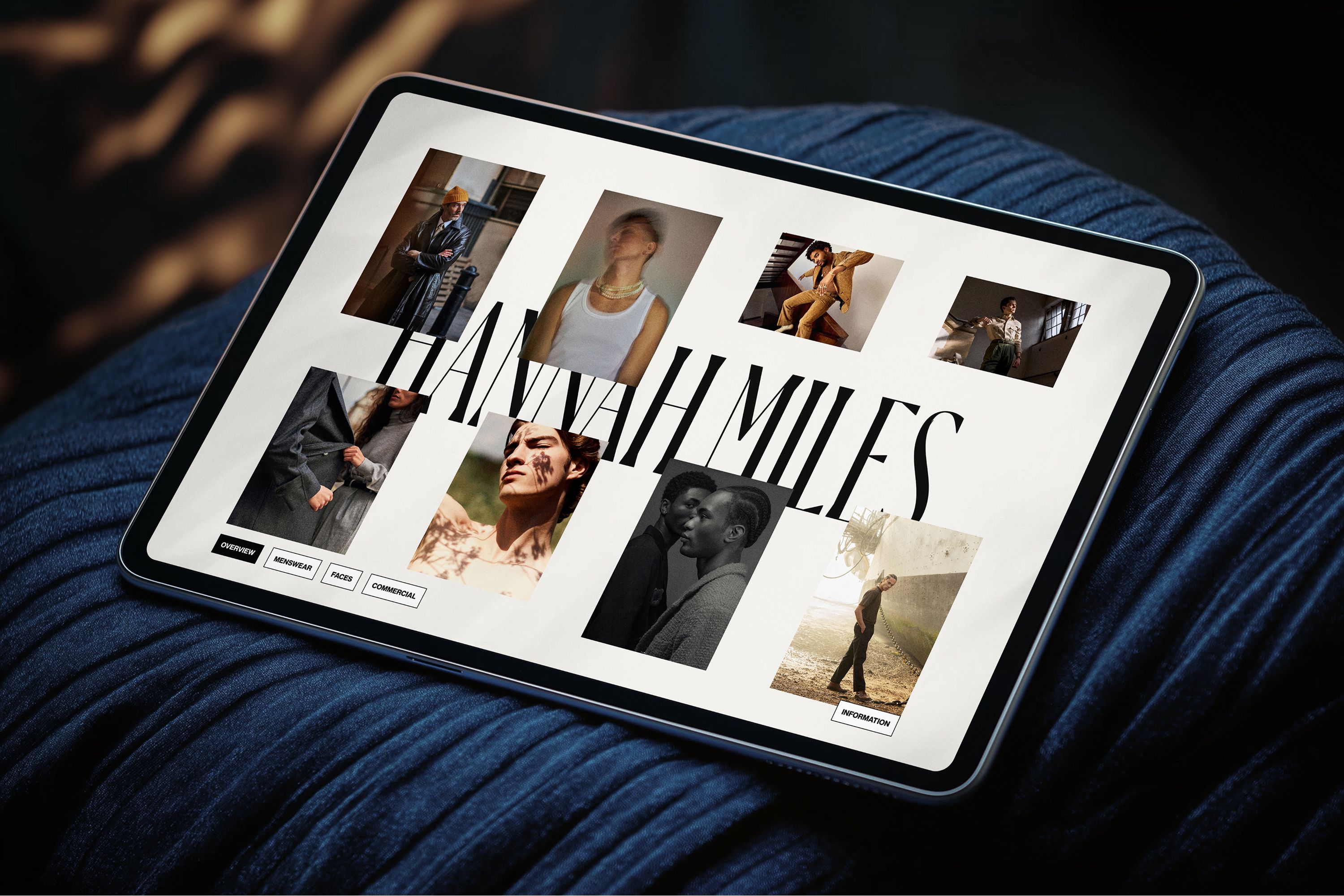 An ipad laying at an angle showing the responsive website design for photographer Hannah Miles