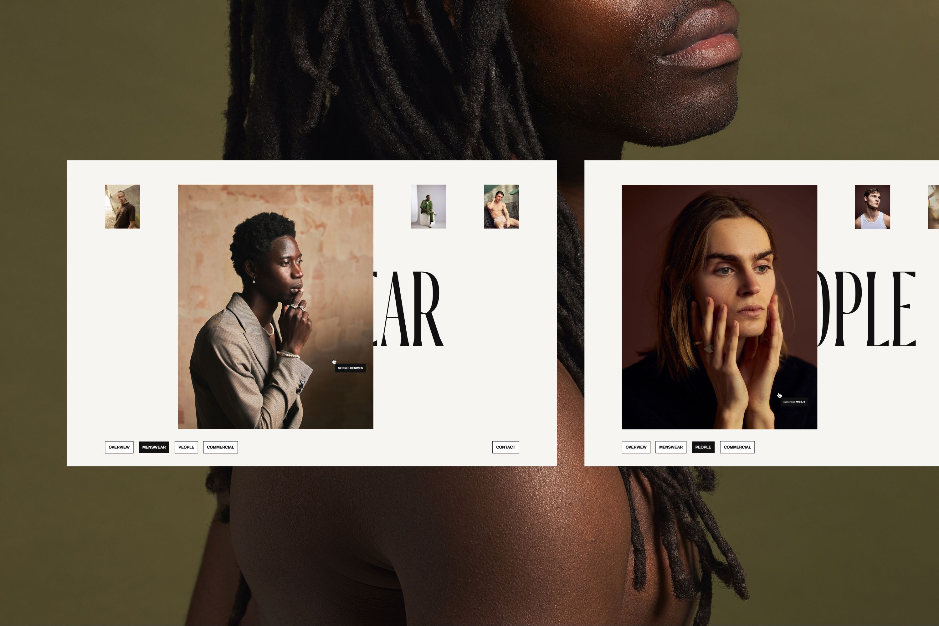 Layout showing two website screens showing the expandable gallery of photographer Hannah Miles