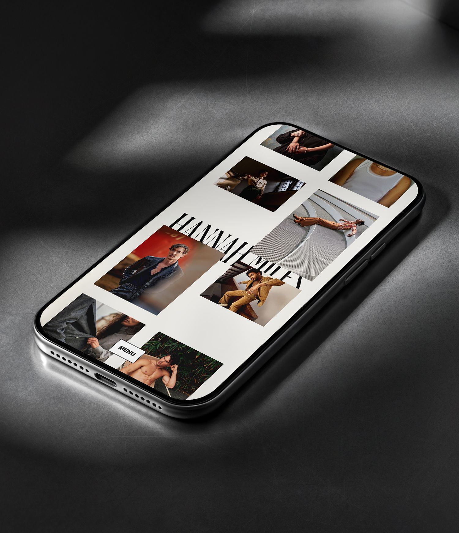 Responsive website design of photographer Hannah Miles shown on mobile device