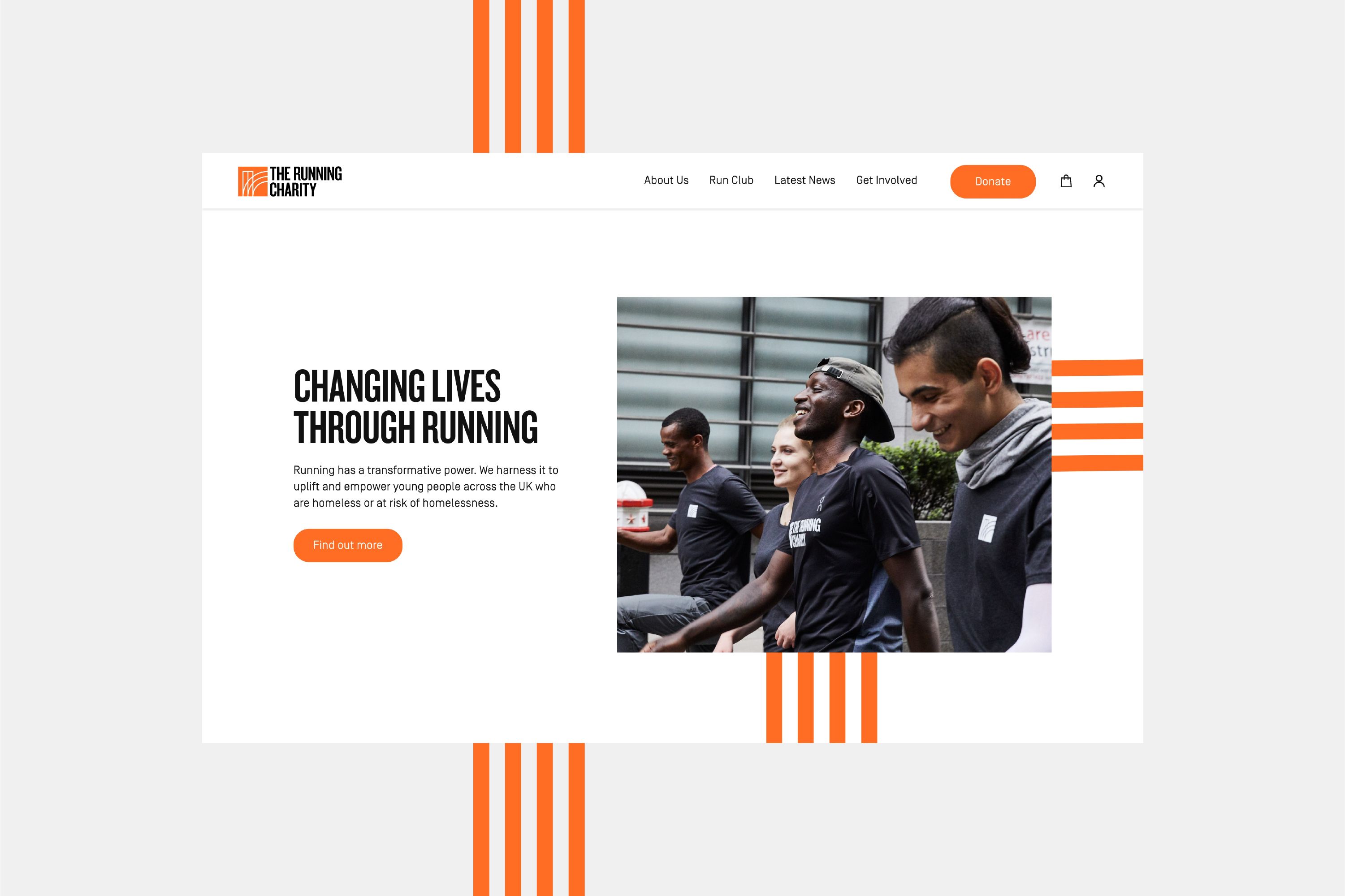 Homepage design of The Running Charity website, by Extract Studio