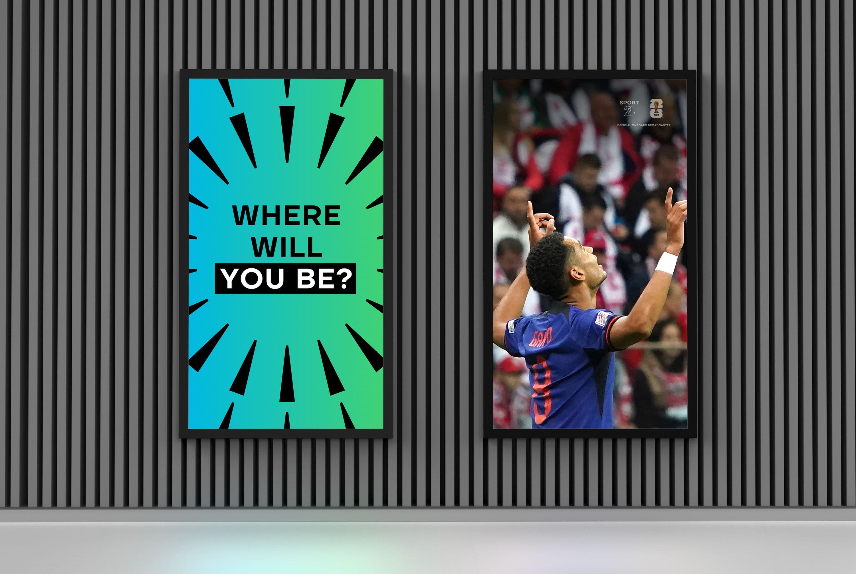 Billboard application of the global identity created for Sport 24’s FIFA World Cup 26™ coverage.