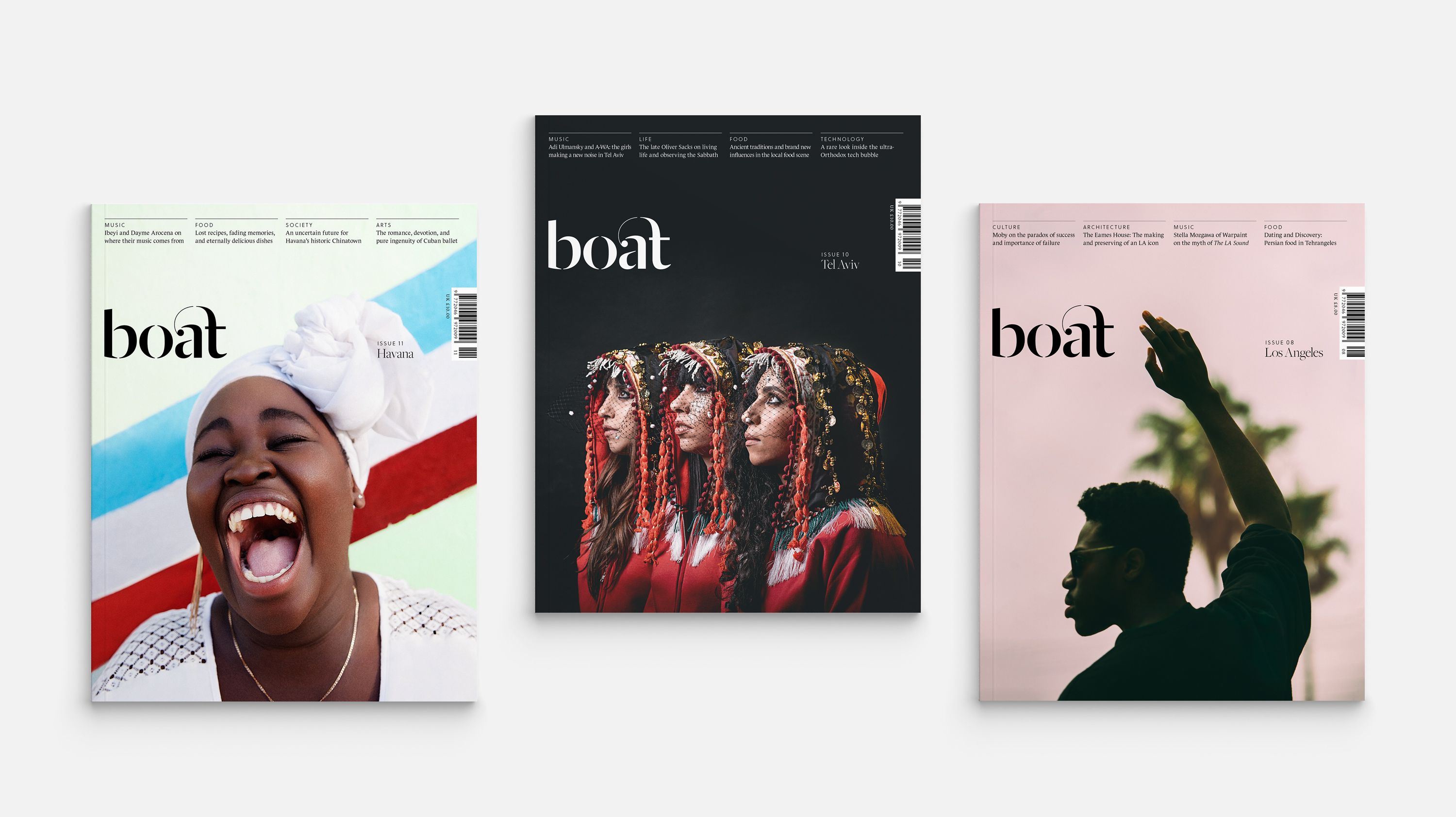 Three Boat Magazine Covers on a grey background